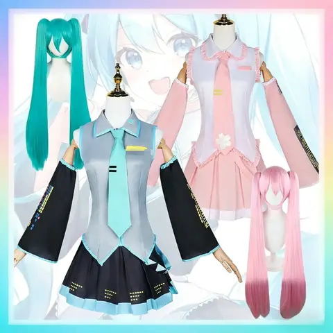 Miku Cosplay Costume Green Ponytail Wig Anime Virtual Singer Role Playing Uniform Girl Party Comic Con Outfits Tops Skirt Props