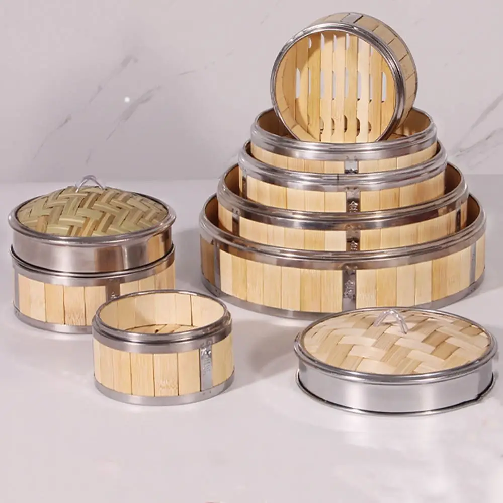 New Bamboo Bamboo Steamer Stainless Steel Handmade Bamboo basket Weaving Eco-friendly Chinese Food Tools