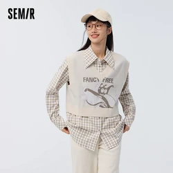 Semir Knit Sweater Women Designer Series Cat Short Vest Playful Design Sense Two-Piece Mid-Length Shirt