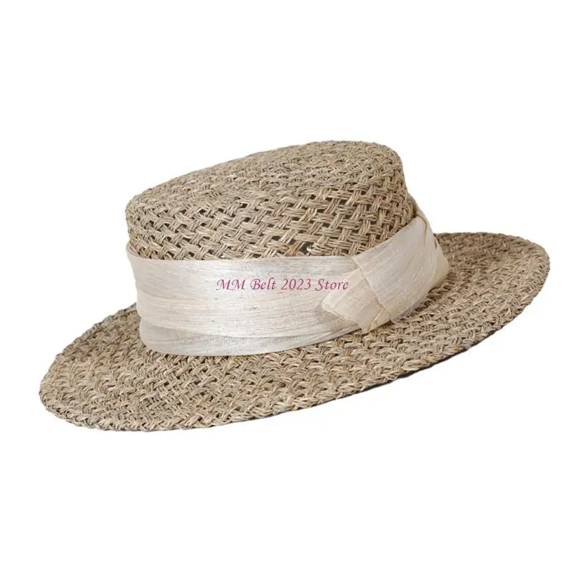 49ME Natural Paper Straw Victorian Hat With Ribbon Detailing Foldable Adjustable Fit Outdoor Beach Party - view 2