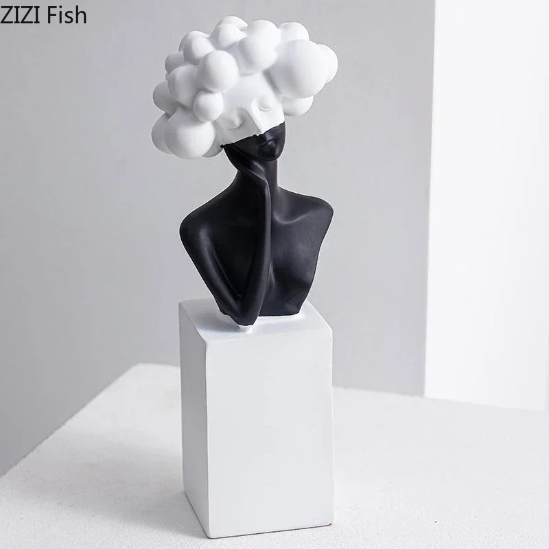 Black and White Art Sculpture Resin Character Ornaments Girl Statue Figure Sculpture Home Accessories Decoration Crafts - Image 3