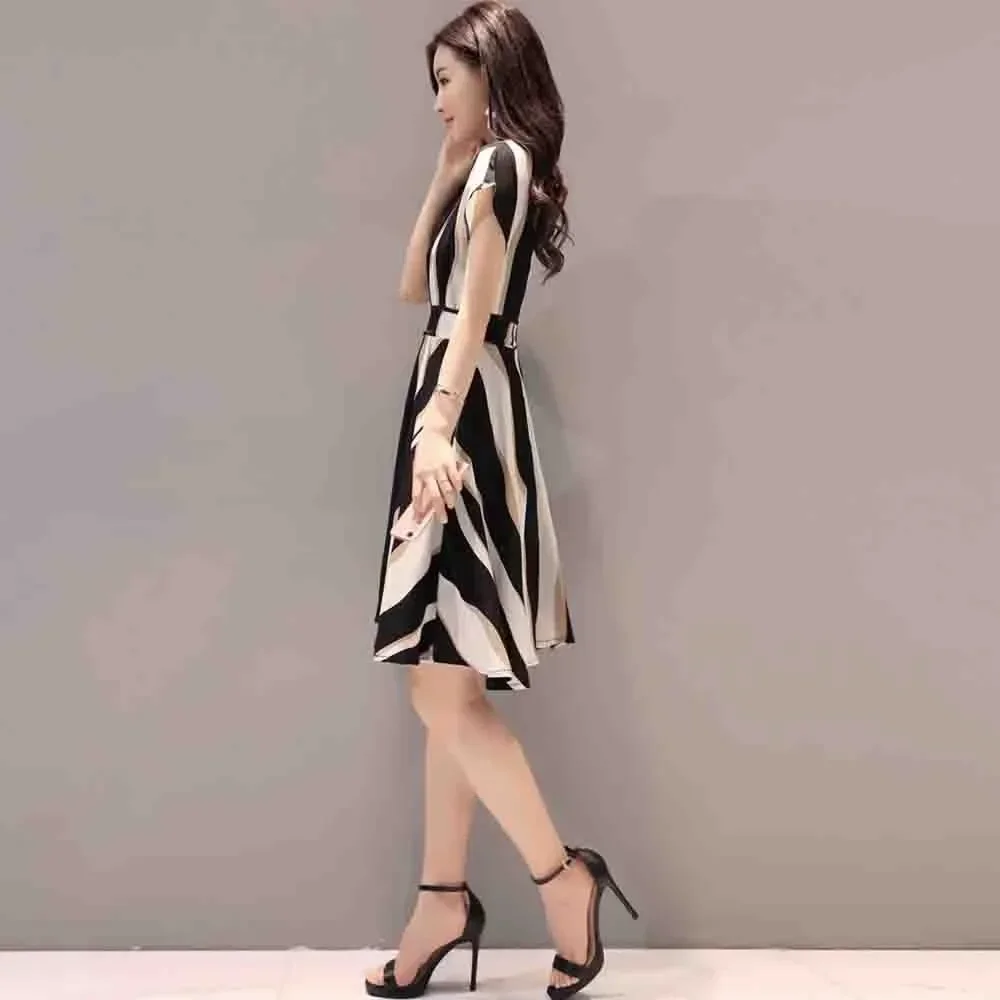 Women Summer A Line Stripe Fashion Midi Leisure Long Dress Shirt Elastic Dress Plus Size Breathable Seamless Comfortable Dress