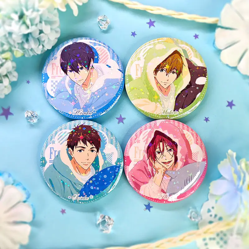 Free Brooch Laser Stars Badges Pins Tachibana Makoto Metal Accesorios Nanase Haruka Jewelry Sosuke Yamazaki Brooches for Woman