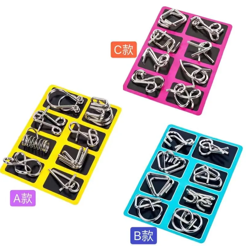 8Pcs/Set Metal Montessori Puzzle Wire IQ Mind Brain Teaser Puzzles Children Adults Interactive Game Reliever Educational Toys