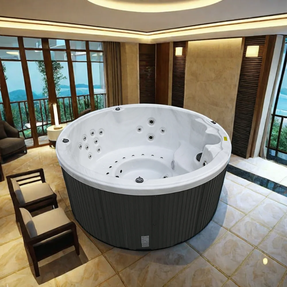 

Outdoor Hot Tub, Lucite Acrylic 200x90cm Massage Spa Tub, 1045L Water Capacity, Freestanding Whirlpool for Hotel and Home