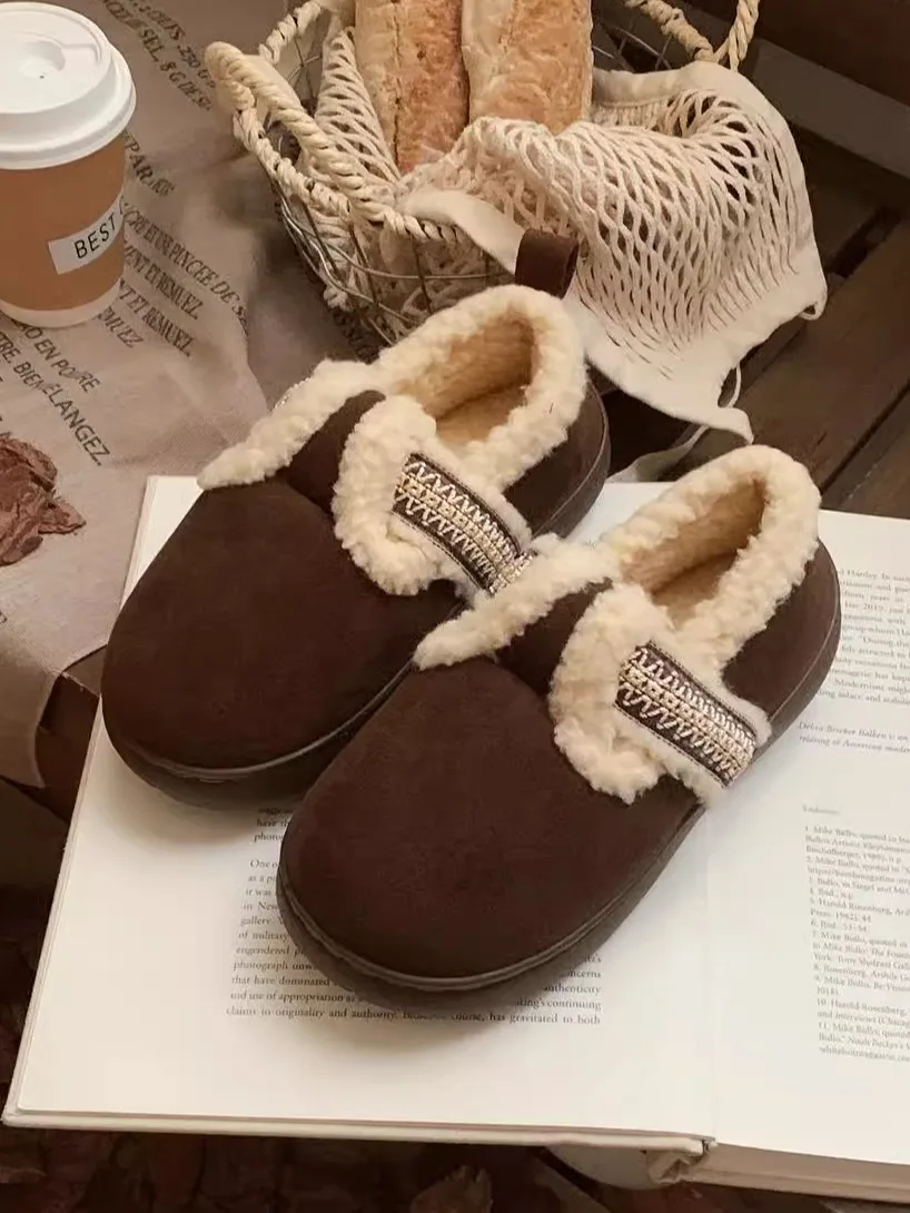 

Уютные хлопковые тапочки с флисовой подкладкой в корейском стиле для активного отдыха, ретро-дизайн, женские, семейные (для родителей и детей), удобные.