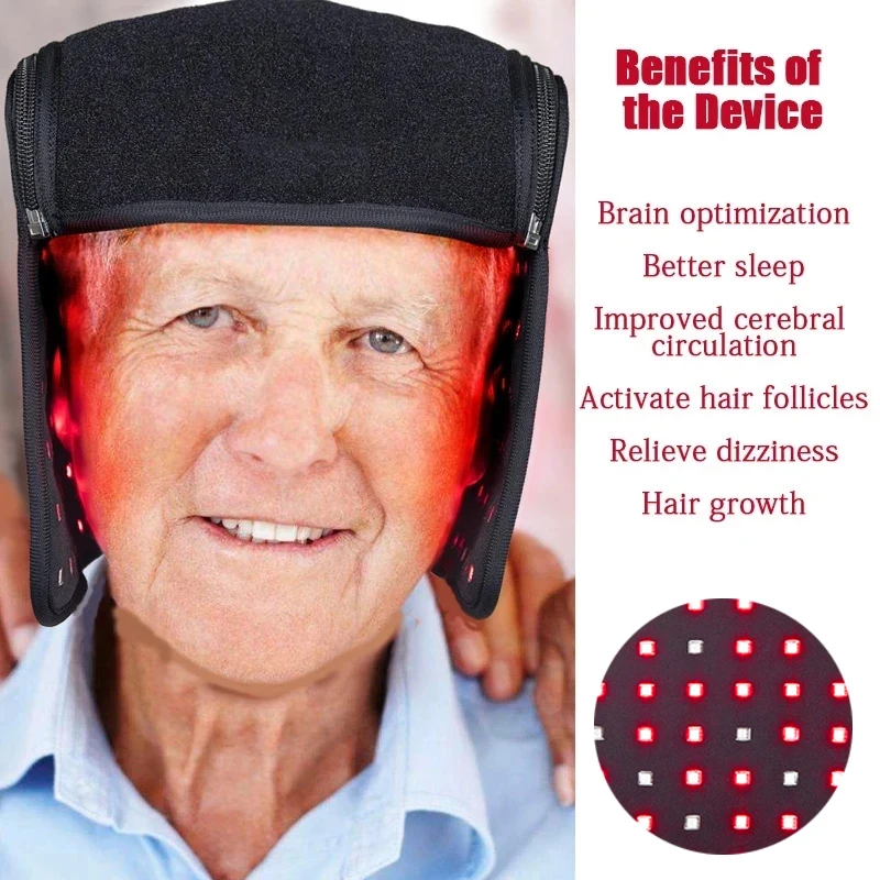 Gorro de terapia de luz roja LED de infrarrojo cercano, gorro para promover el crecimiento del cabello, tratar la caída del cabello, promover el