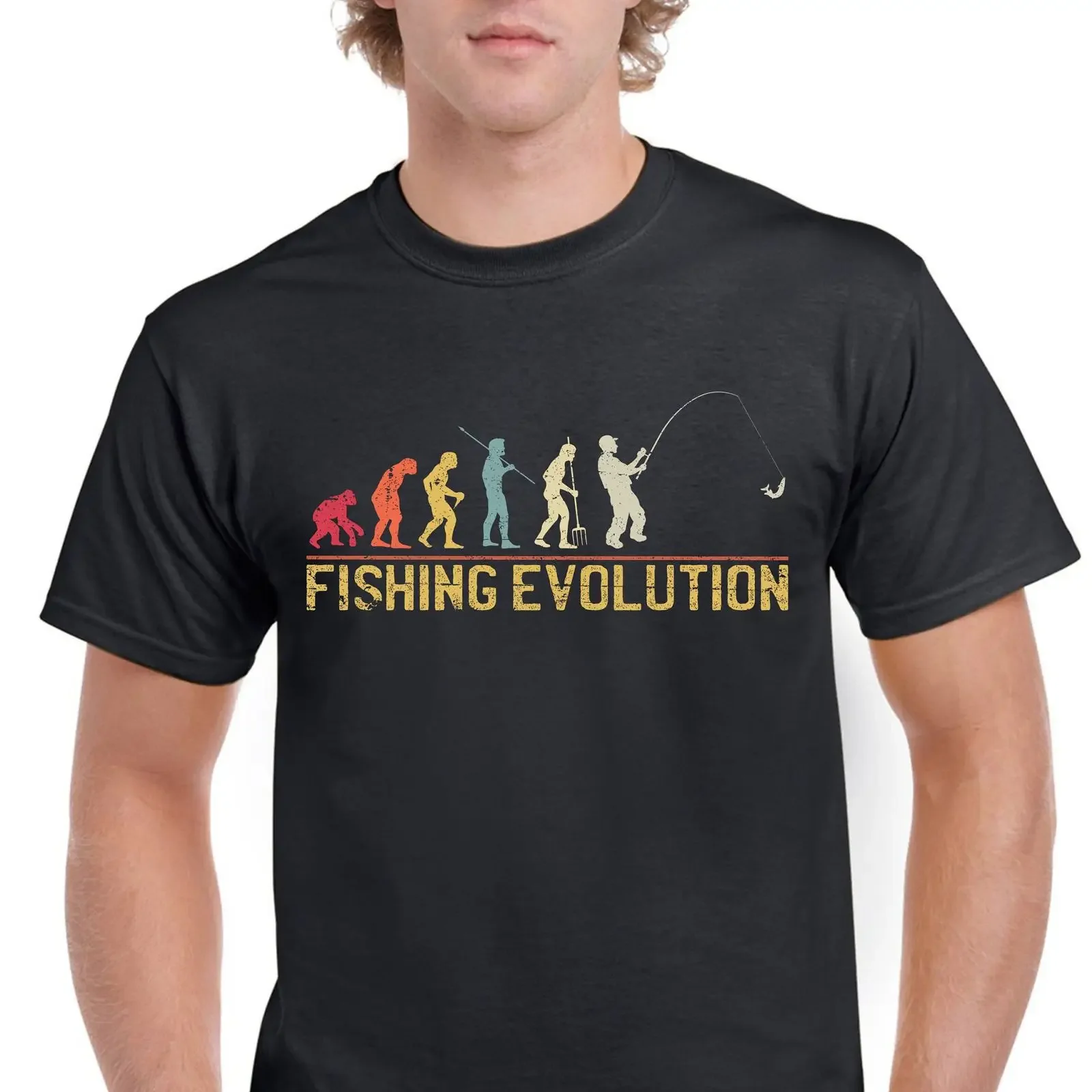 T-shirt pour papa, motif évolution du sport de la pêche, en coton confortable, style vintage délavé, élégant pour homme, idéal pour le quotidien, confortable