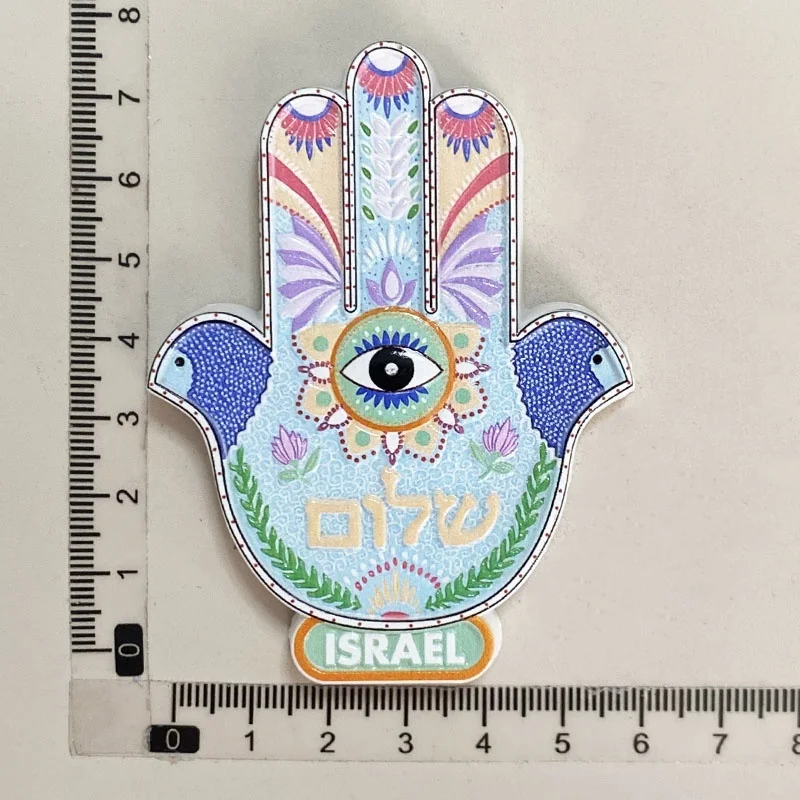 3D resin Hamsa pattern with magnets - Israeli fridge magnet - Colorful decorative bird and eye design