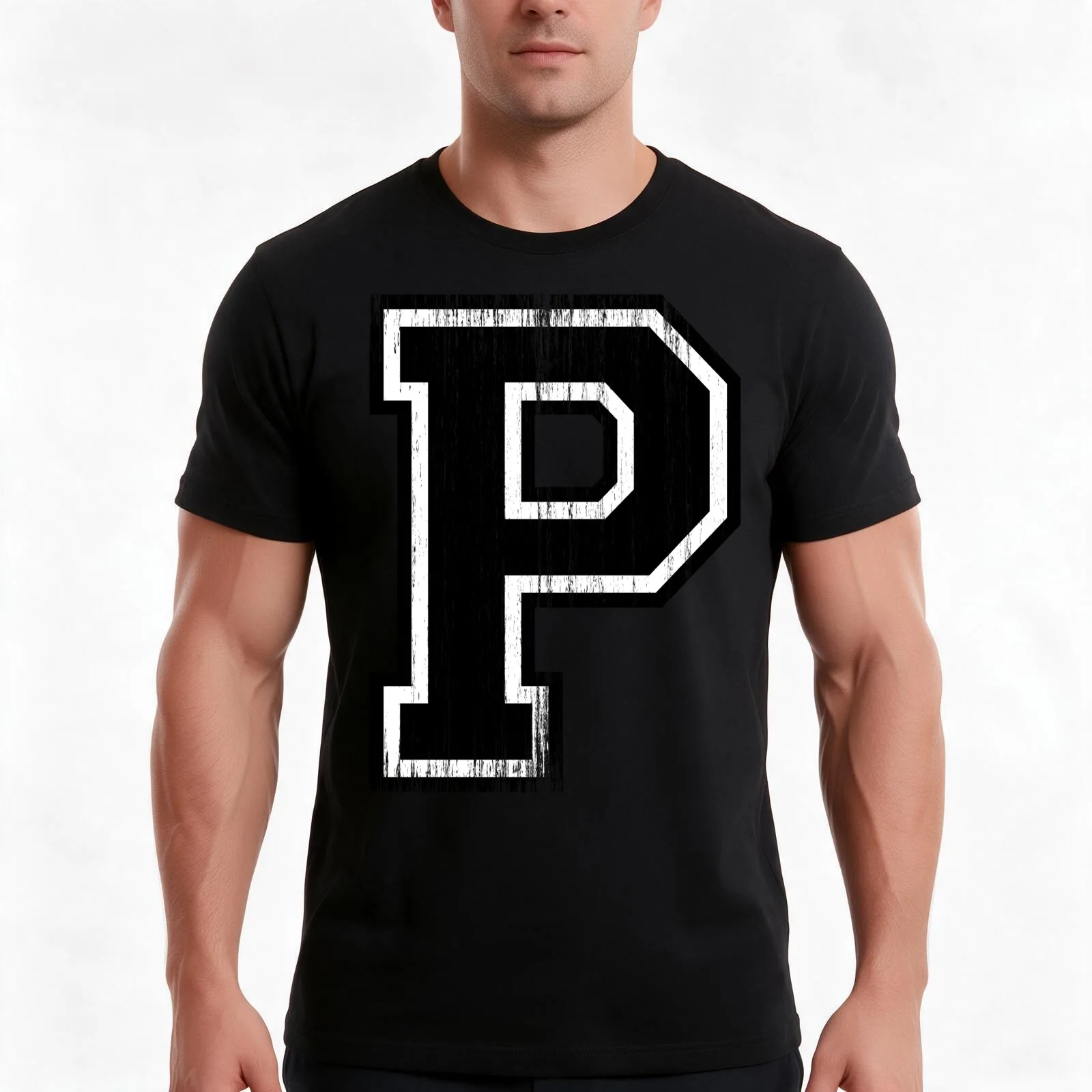 Big Varsity Letter P T-Shirt, Summer Casual Cotton Tee, Oversized Streetwear Tops, Vintage Graphic Print, Loose Fit Short Sleeve
