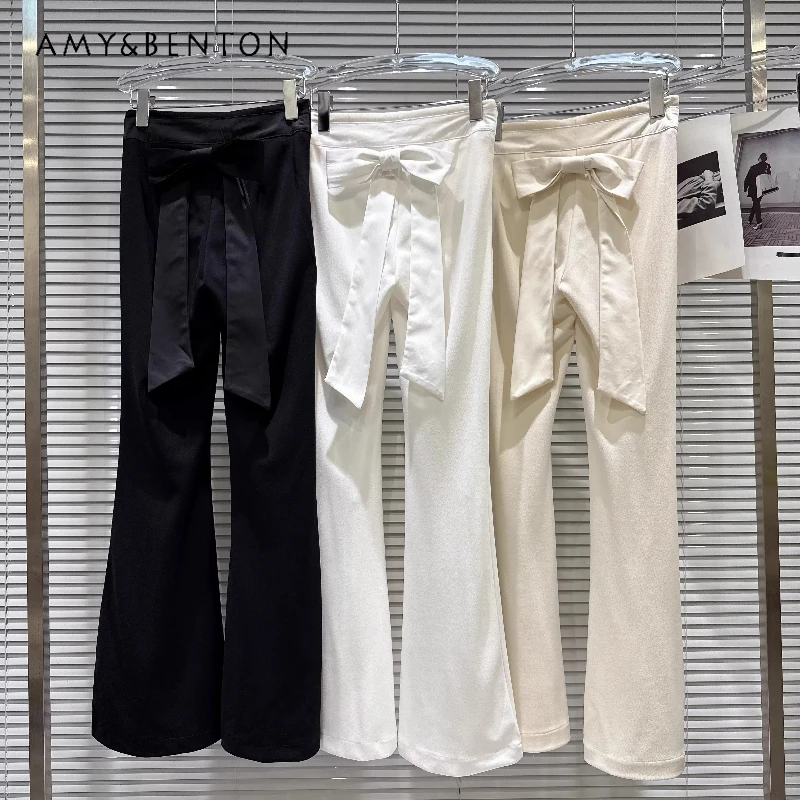 

2026 Spring New Fashionable Unique Women's Pants Bow Decoration on The Back Waist French Design Slimming Flared Trousers Ladies