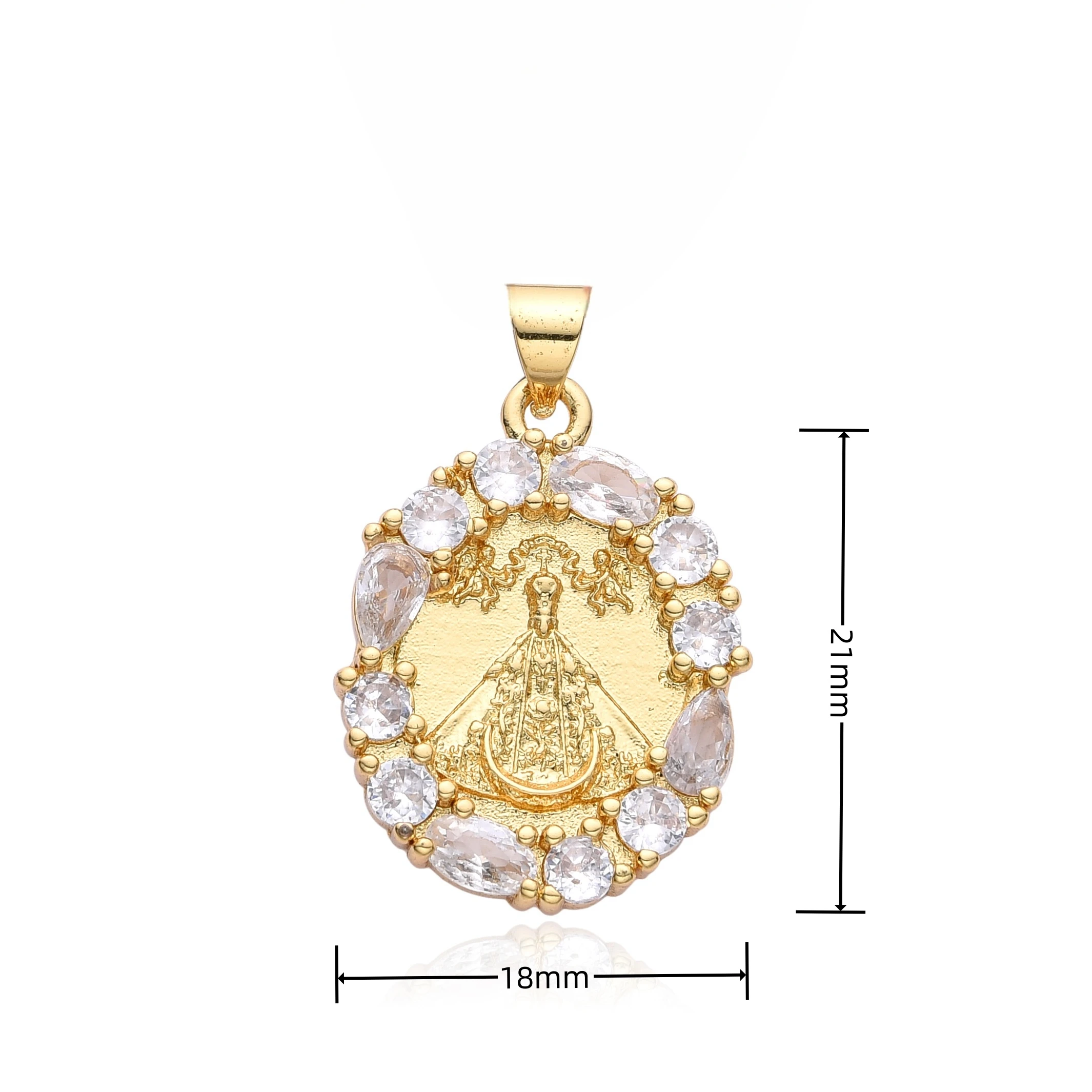 Gold Color Our Lady Enamel Flower Virgin Mary Jesus Charms Cubic Zirconia Colored Necklace for Women Pendant Jewelry DIY Making