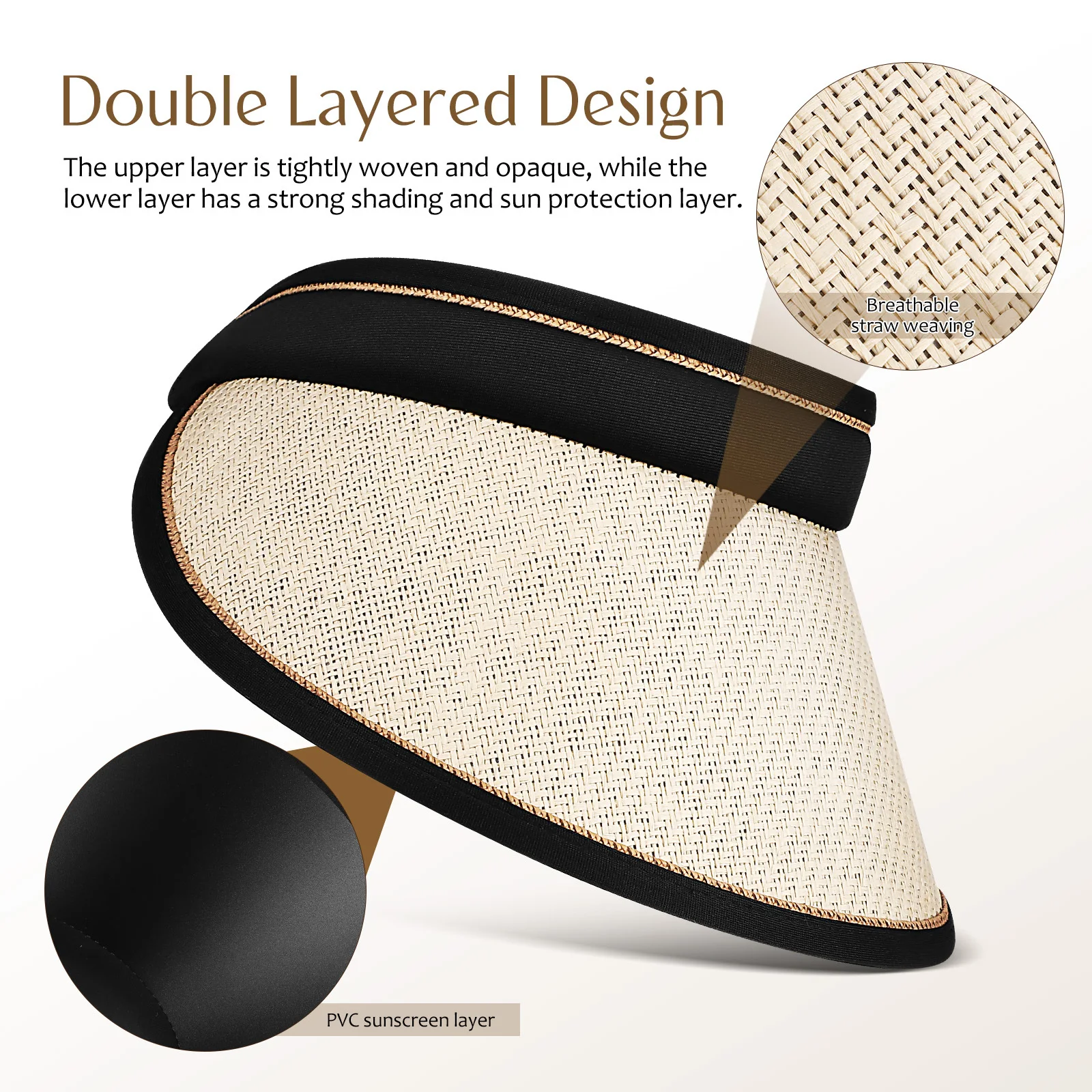 

Sun Visor Hat Foldable Wide Brim Straw Hat Beach Summer Ponytail Empty Top Outdoor Sun Protection Cap Visor Hats for Women