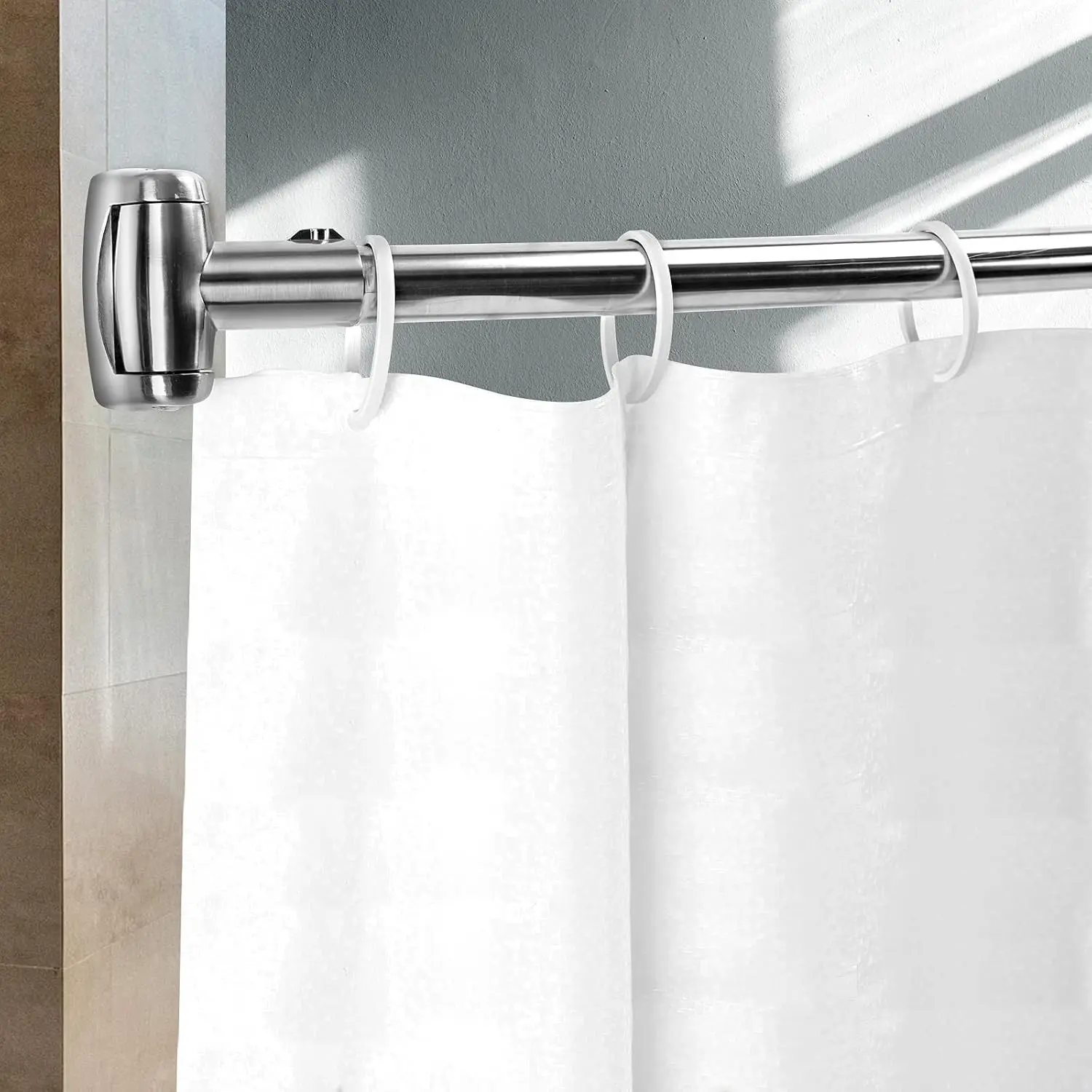 Adjustable Curved Shower Rod, 42-72 Inches Extra Wide Stainless Steel Curtain Rod for Bathroom, Need to Drill, Silver view 3