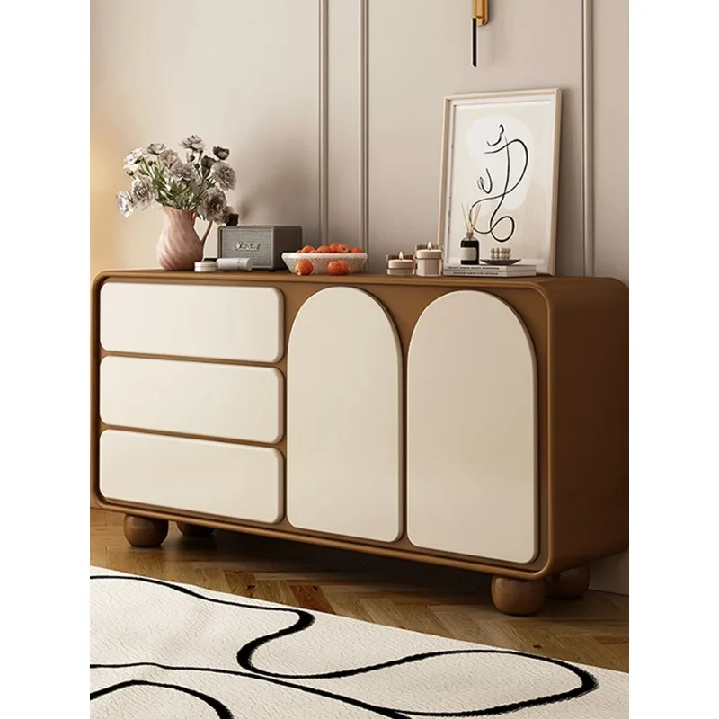 Vintage French Solid Wood Storage Cabinet Luxury Cream & Walnut Bedside Table with Drawers Mid-Century Modern Nightstand