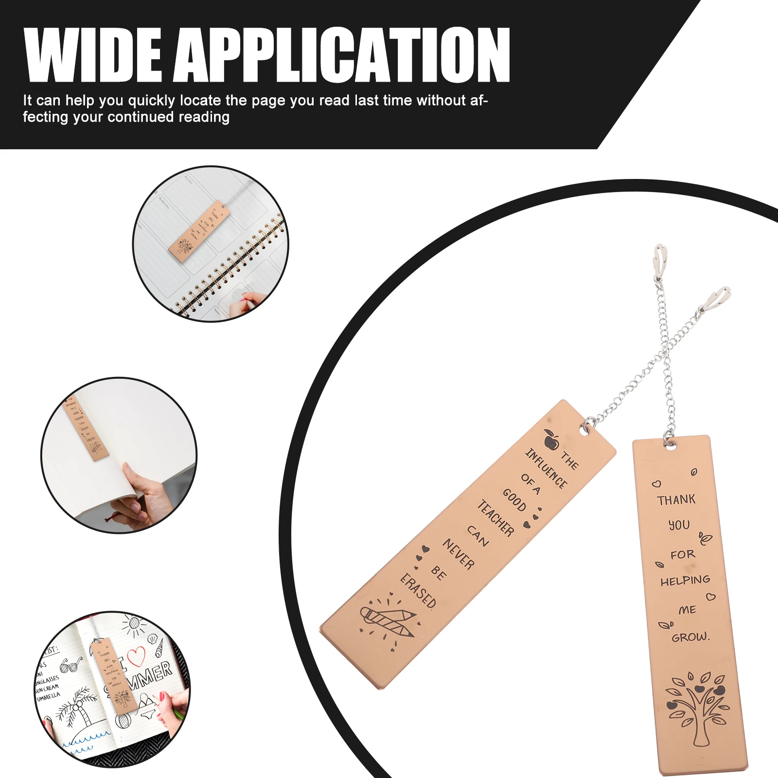 

2pcs Metal Bookmarks Lightweight Creative Design Teacher Gift Rose Gold Color Book Markers Gifts Women Readers Student Supplies