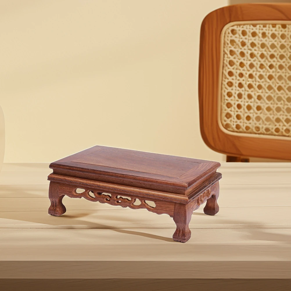 

1PC Rectangular Carved Base Chicken Wing Wood Stand for Vase Bonsai Buddha Statue Flower Pot namental Stone Teapot