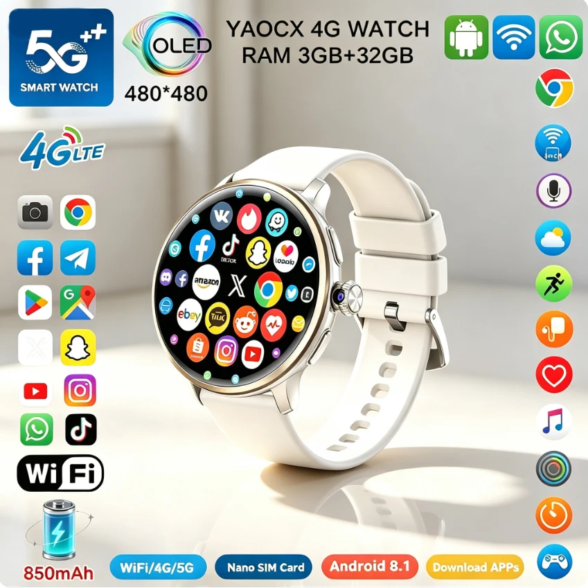 2026 New Smart Watch 4G/5G SIM NFC BT Call Health Monitoring Rotating 200W Camera Photo 850 mAh Women's Health Smart Watches