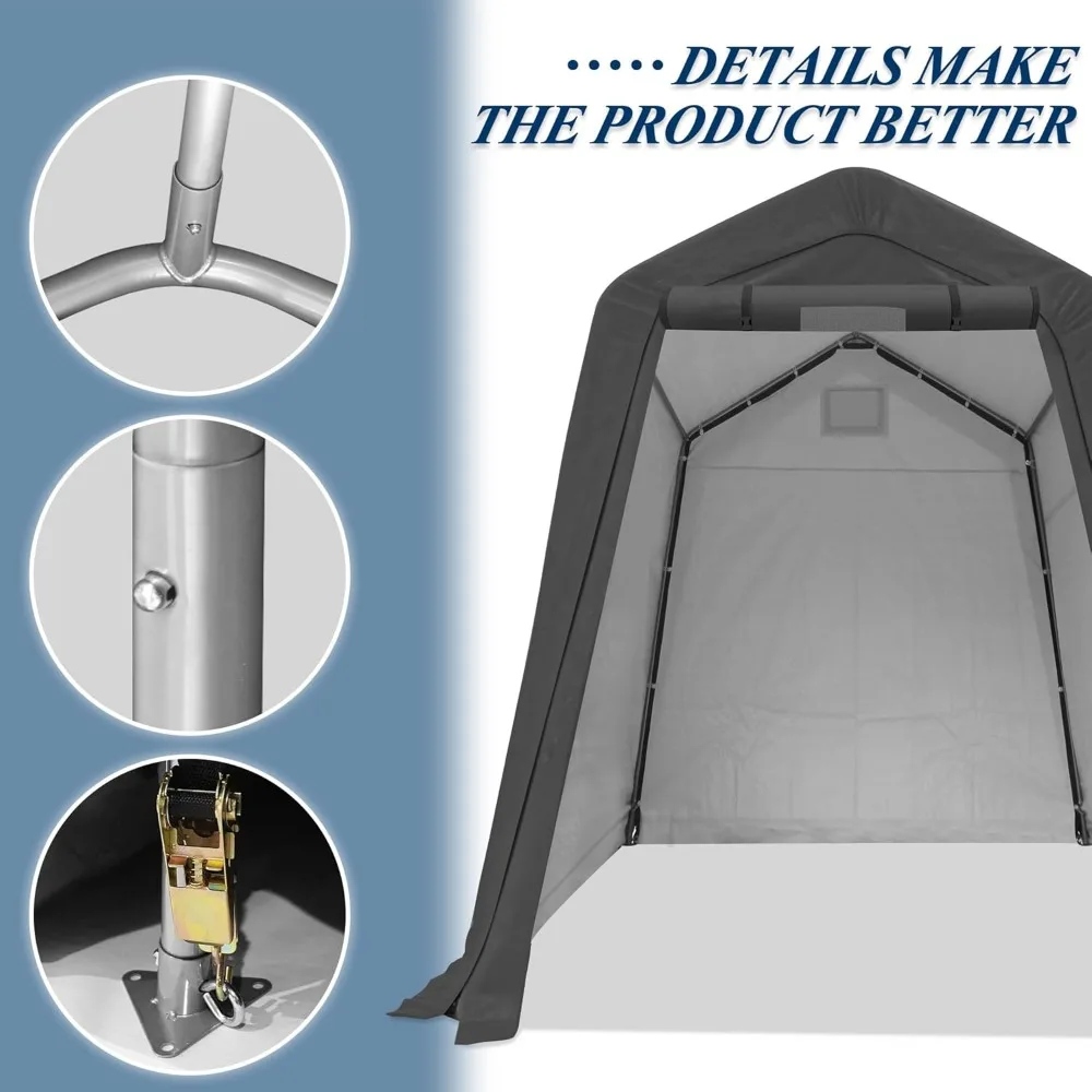 سقيفة تخزين خارجية محمولة شديدة التحمل - مرآب بطول 6 × 7 أقدام مع نوافذ تهوية وأبواب قابلة للطي للتخزين