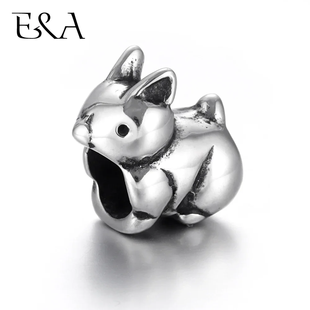 Stainless Steel Beads Rabbit 5mm 8mm Hole Blacken Metal Animal European Bead Charms for Making Bracelet DIY Jewelry Findings