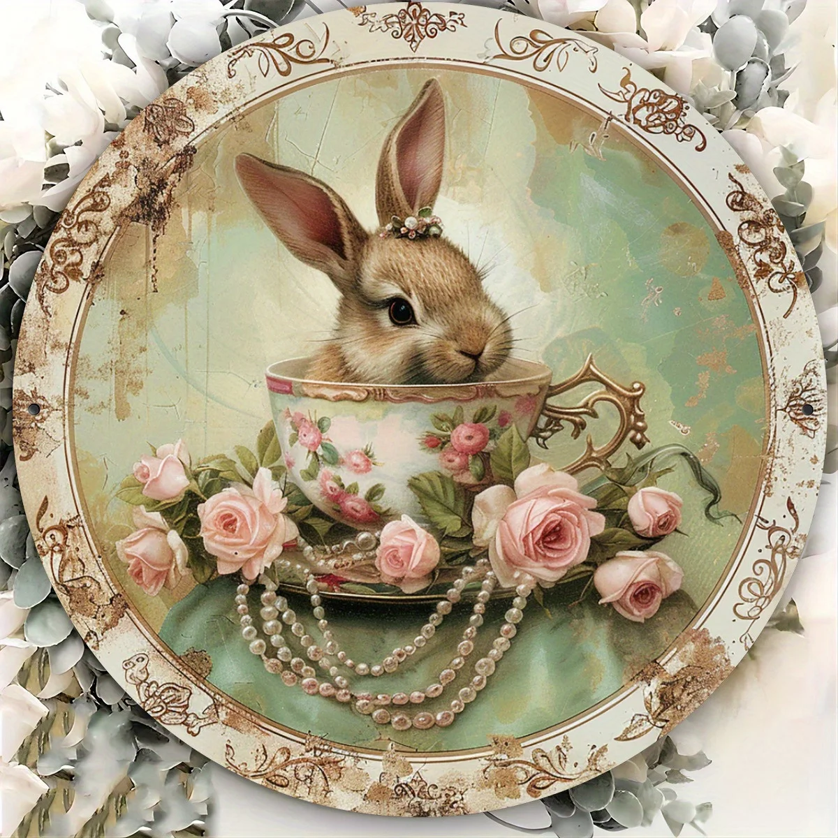 1 Stylish Rabbit Teacup Vintage Metal LOGO, Power Free Decorative Plate, Suitable for Home, Cafe, Garage | Multifunctional Indoo