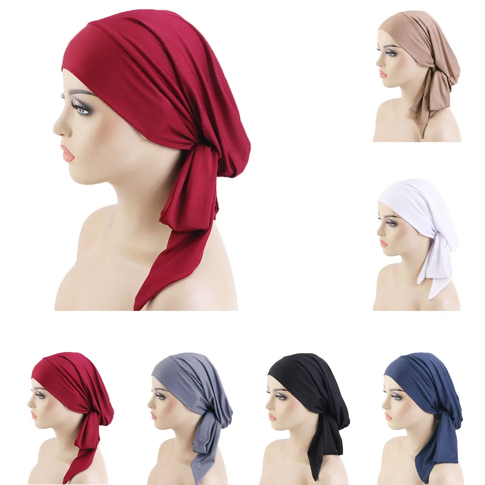 Mulheres muçulmanas hijab pré-amarrado chapéu de pirata quimio boné interno estiramento câncer árabe islâmico gorro turbante envoltório cabeça cachecol gorro