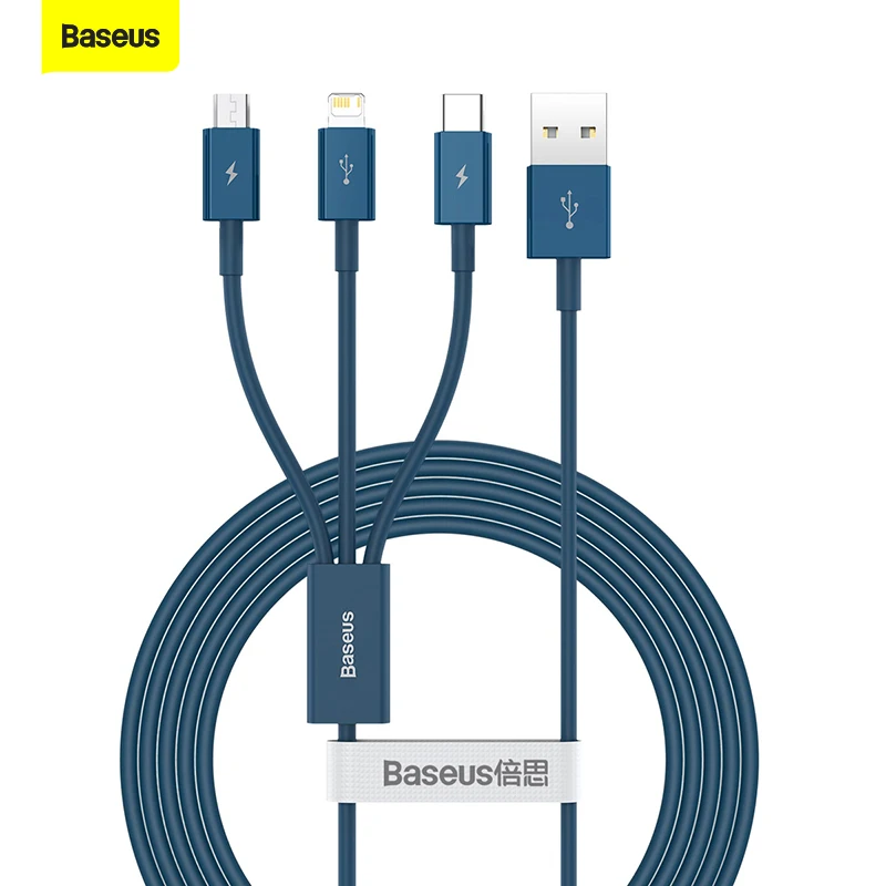 Baseus 3 In 1 USB สำหรับ iPhone 13 12X11 Pro Max Samsung S20 Xiaomi Mi 9 3.5A micro USB ประเภท C ชาร์จสาย