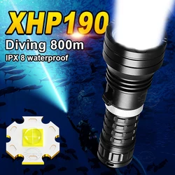 Linterna de buceo XHP190 LED Profesional, luz subacuática de alta potencia, 18650