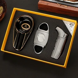 GALINER Travel Cigar Accessories Set Metal Butane Gas Lighter Cigar Cutter Tobacco Guillotine Home Ceramic Cigar Ashtrays