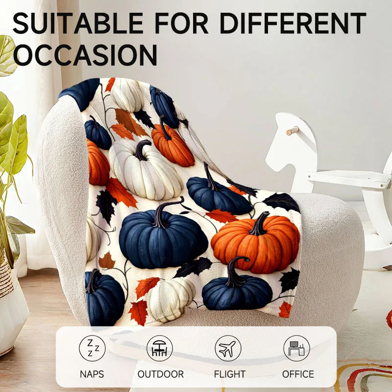 قطعة واحدة من بطانية الفانيلا بنمط اليقطين بطابع الخريف، ناعمة، مناسبة للأريكة والسرير والمكتب والاستخدام لجميع المواسم. #3