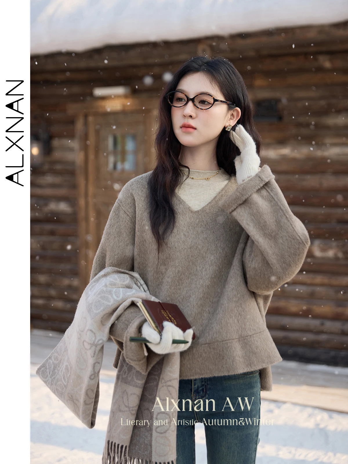 

ALXNAN Women's Wool Pullovers Comfortable High-quality Graceful Tops Thickened Autumn Winter Long Sleeves Ladies Clothing L52268