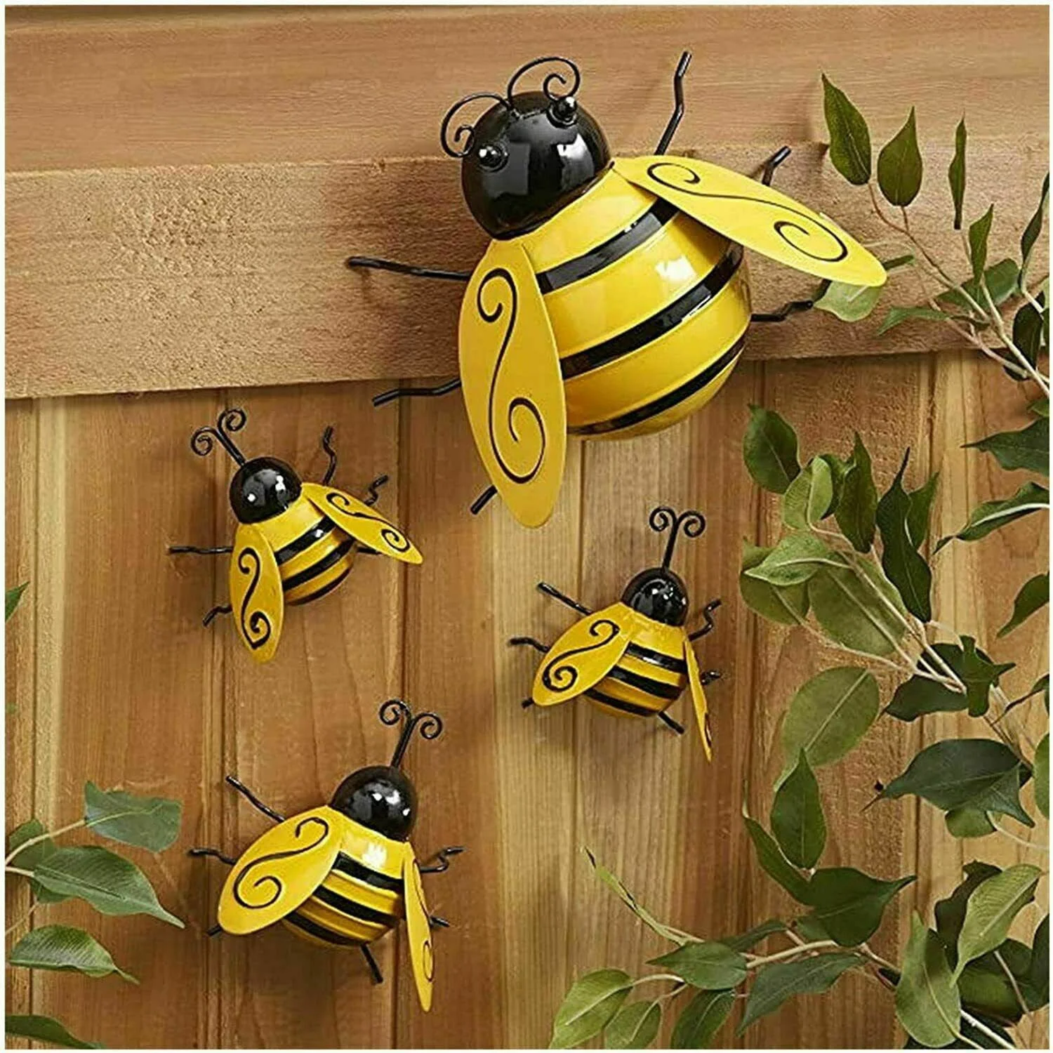 4PCS/SET Decorative Metal Art Bumble Bee Backyard Garden Accent Wall Ornament