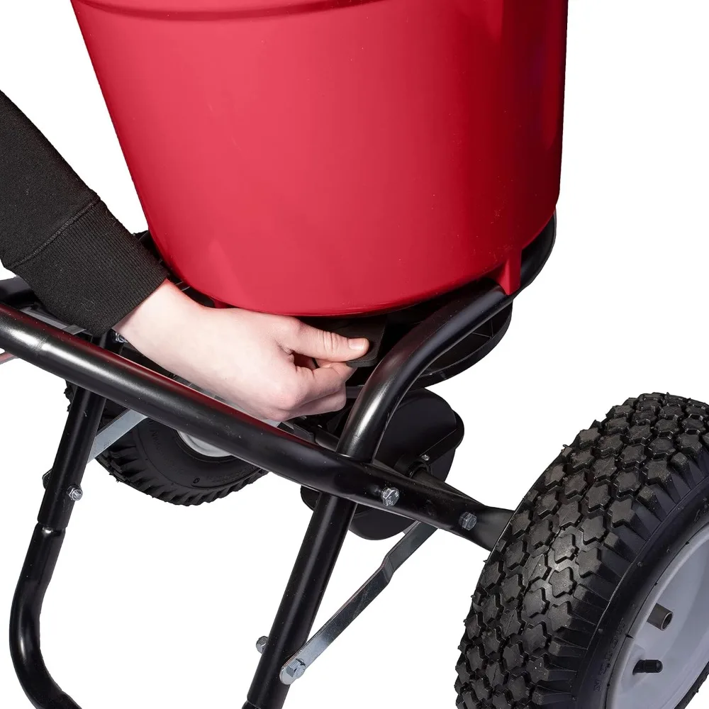 2150 Commercial Broadcast Fertilizer Spreader. Walk-Behind Push Garden Seeder with Adjustable Drop Rate and Driving Handle