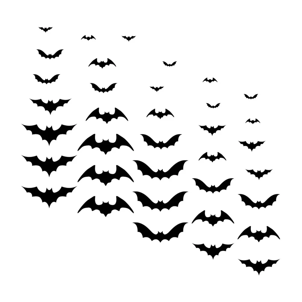 

36pcs Bat Wall Stickers Halloween Decals Black Background Bedroom Living Room Decor PVC Wall Art Easy Peel Stick