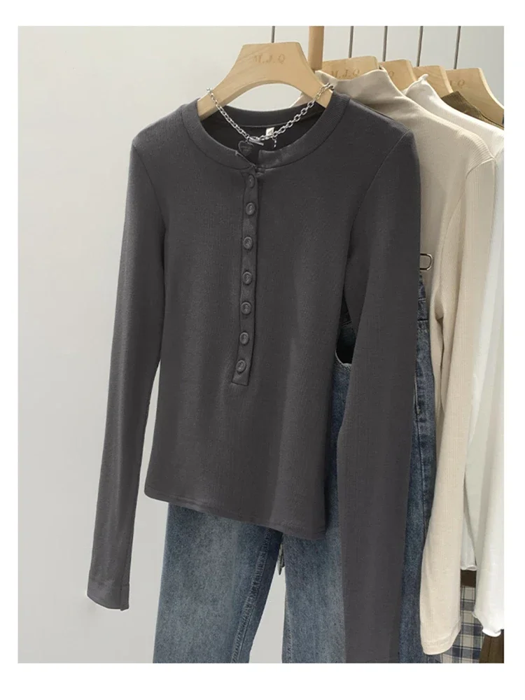 เสื้อยืดผู้หญิงสำหรับฤดูใบไม้ร่วงเสื้อยืดเด็กผู้หญิงเสื้อคอตตอนเสื้อสลิมเสื้อครอปสตรีแขนยาวเสื้อยืดสีขาวเซ็กซี่สำหรับฤดูใบไม้ผลิ Y2k