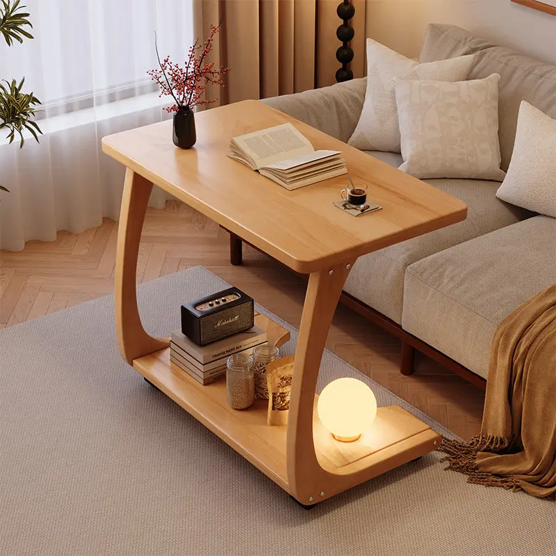 Log Style Living Room Side Table Bedroom Student Writing Computer Desk Simple Movable Sofa Side Table