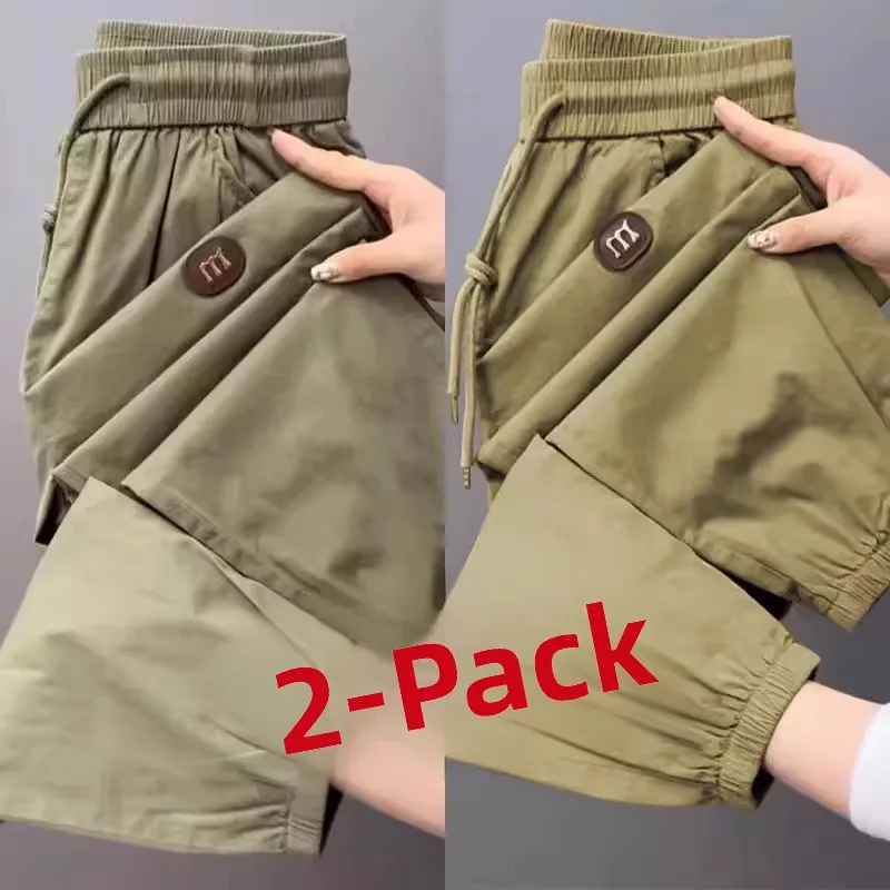 Ice Silk Thin Casual Pants Loose Fit Nine Points Sports Trousers for Men Summer Workwear Elastic Waist Youth Active Sle