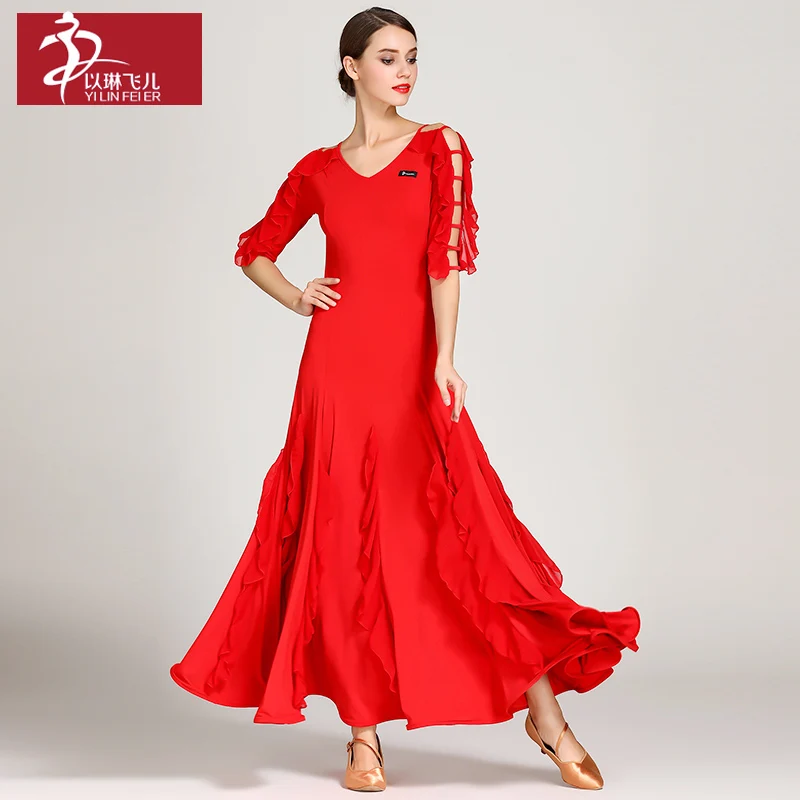 Breathable Sleeves Modern Dresses National Standard Social Dance Costumes