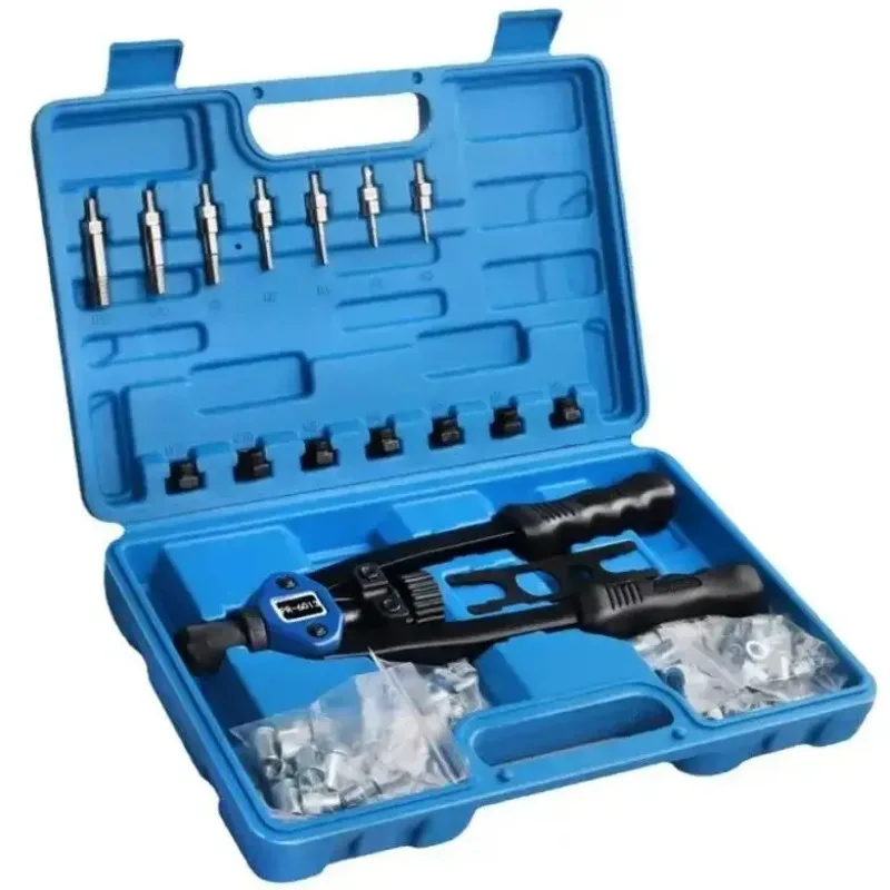 110PCS Rivet Gun Hand Riveter Tool Kit Manual Rivet Machine Accessories Nut Tool M3-M12 Thread Nut Rivet Machine Rivet Kit
