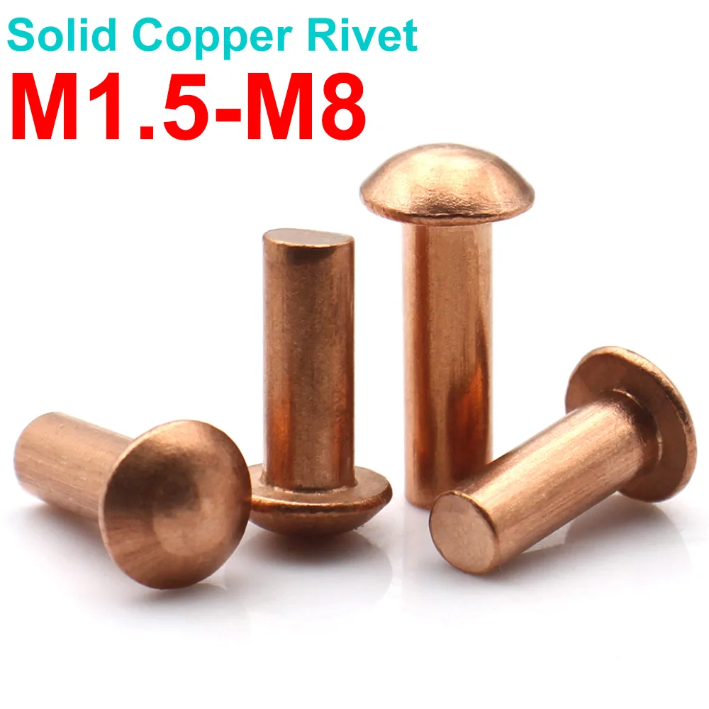2/5/10/20/30/50pcs Solid Copper Round Head Rivet Dome Head Hammer Peening Rivets M1.5 M2 M2.5 M3 M4 M5 M6 M8 Nail Pin