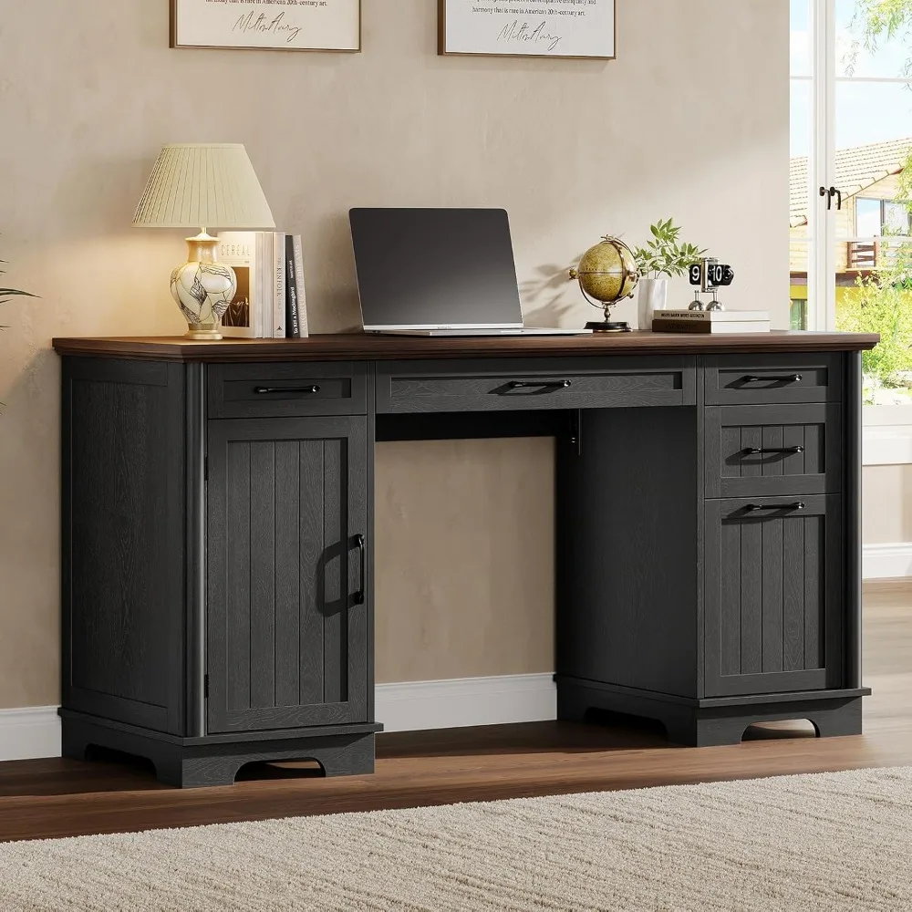 مكتب مزرعة تنفيذي كبير وحديث مع أدراج ملفات ومحطة شحن للمكتب المنزلي #6