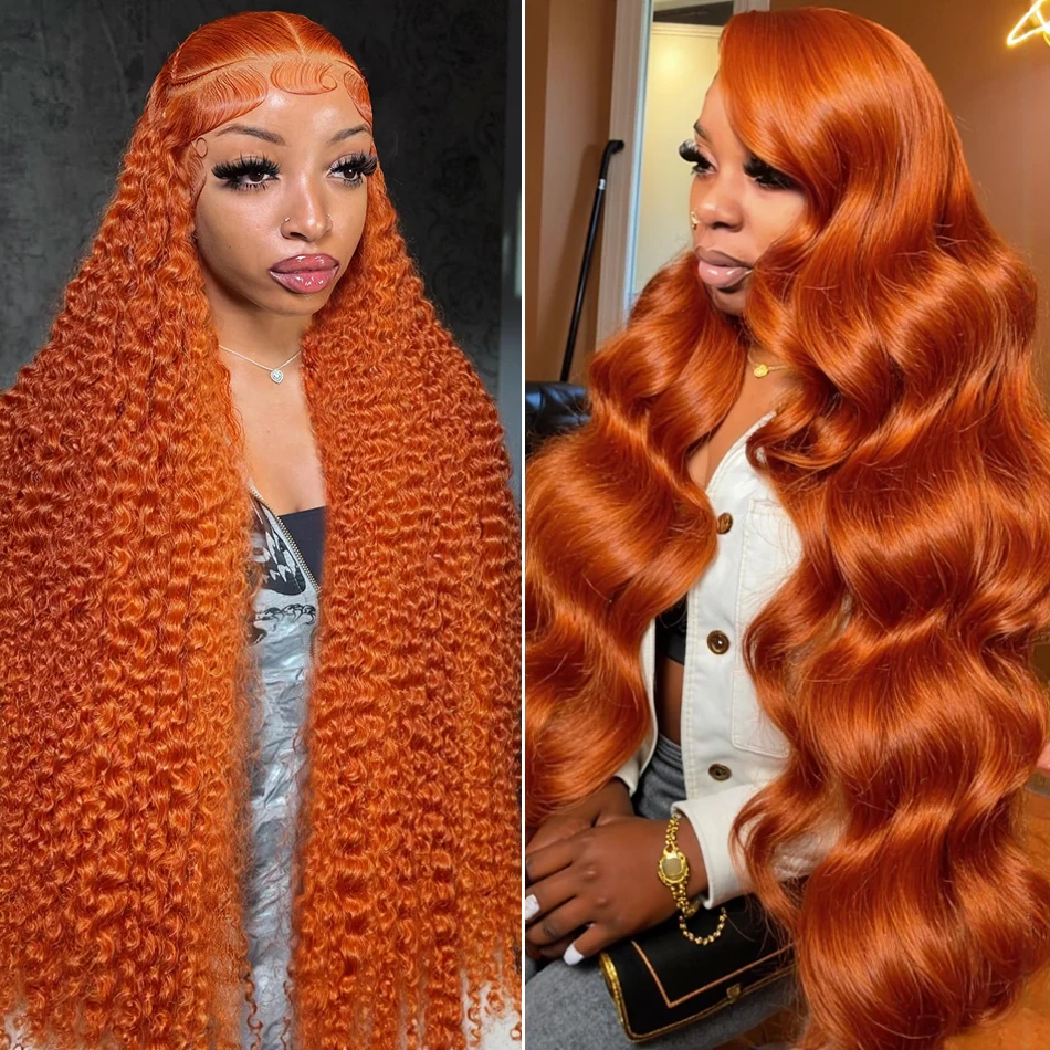 13x6 Ginger Orange Deep Wave Lace Front Wig Human Hair 250% PrePlucked 350 Colored Body Wave 13x4 13x6 Hd Curly Lace Frontal Wig
