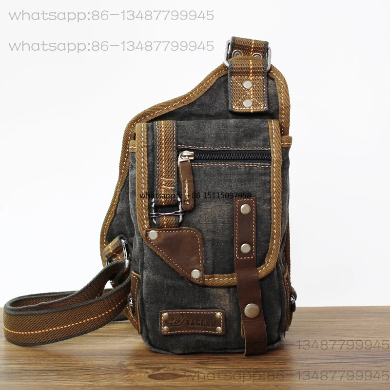 Men's breast bag retro canvas versatile cotton and linen small bag single shoulder oblique span casual backpack trend