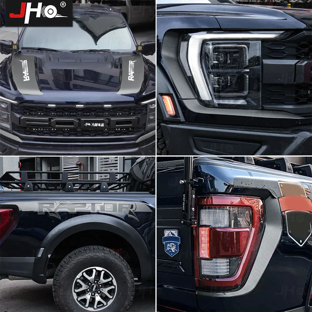 

JHO Car Body Stickers Kit Black Carbon Grain Hollow Out Raptor Emblem Decorate Vinyl Decals For F150 Raptor 2015-2023 Exterior