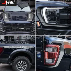 JHO Car Body Stickers Kit Black Carbon Grain Hollow Out Raptor Emblem Decorate Vinyl Decals For F150 Raptor 2015-2023 Exterior
