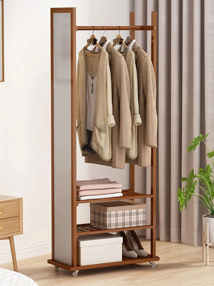 Solid wood dressing mirror, home hanger, coat rack, integrated movable mirror, bedroom full-length mirror, rotating fitting mi