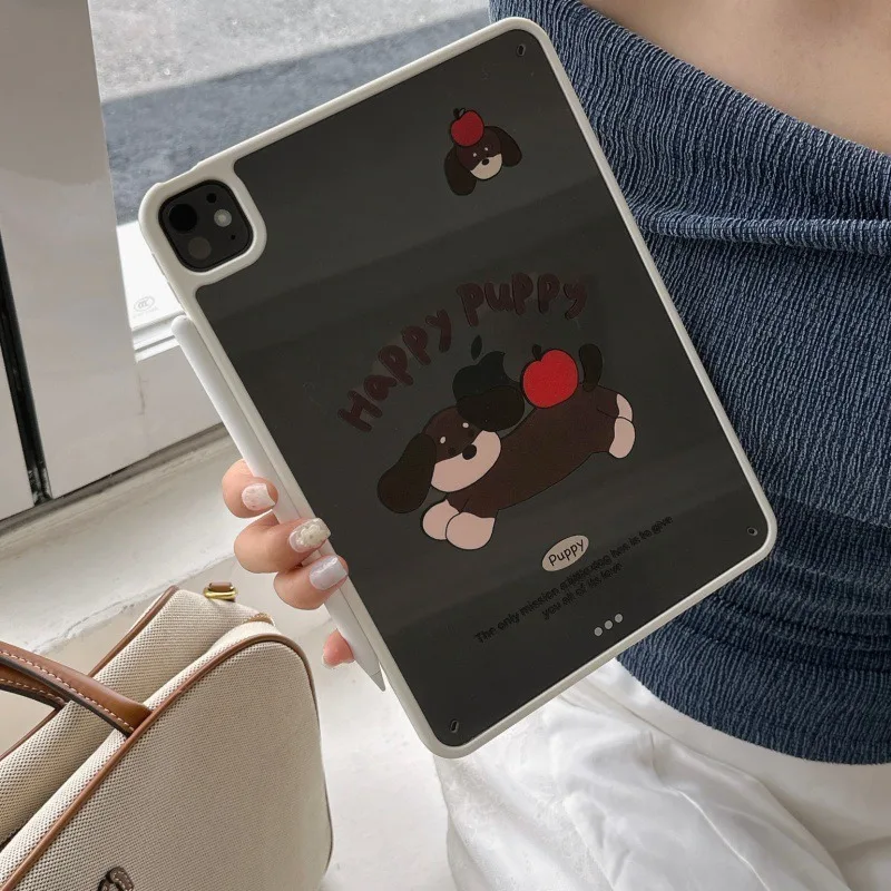 حافظة كمبيوتر لوحي شفافة Happy Puppy لهاتف Mini 7 6 iPad 11 10 6 5 Pro 2024 2022 2021 2020 2018 Air 2025 2024 5 4 غطاء خلفي