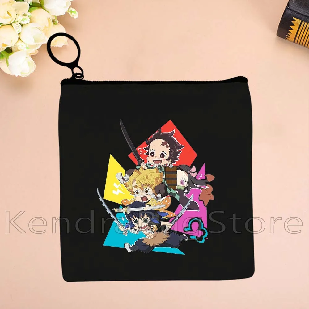 Anime Demon Slayer Kimetsu Tanjiro Kawaii Chibi Graphics Kamaboko NezukoChan Canvas Coin Purse Key Case Small Bag Wallet Pouch