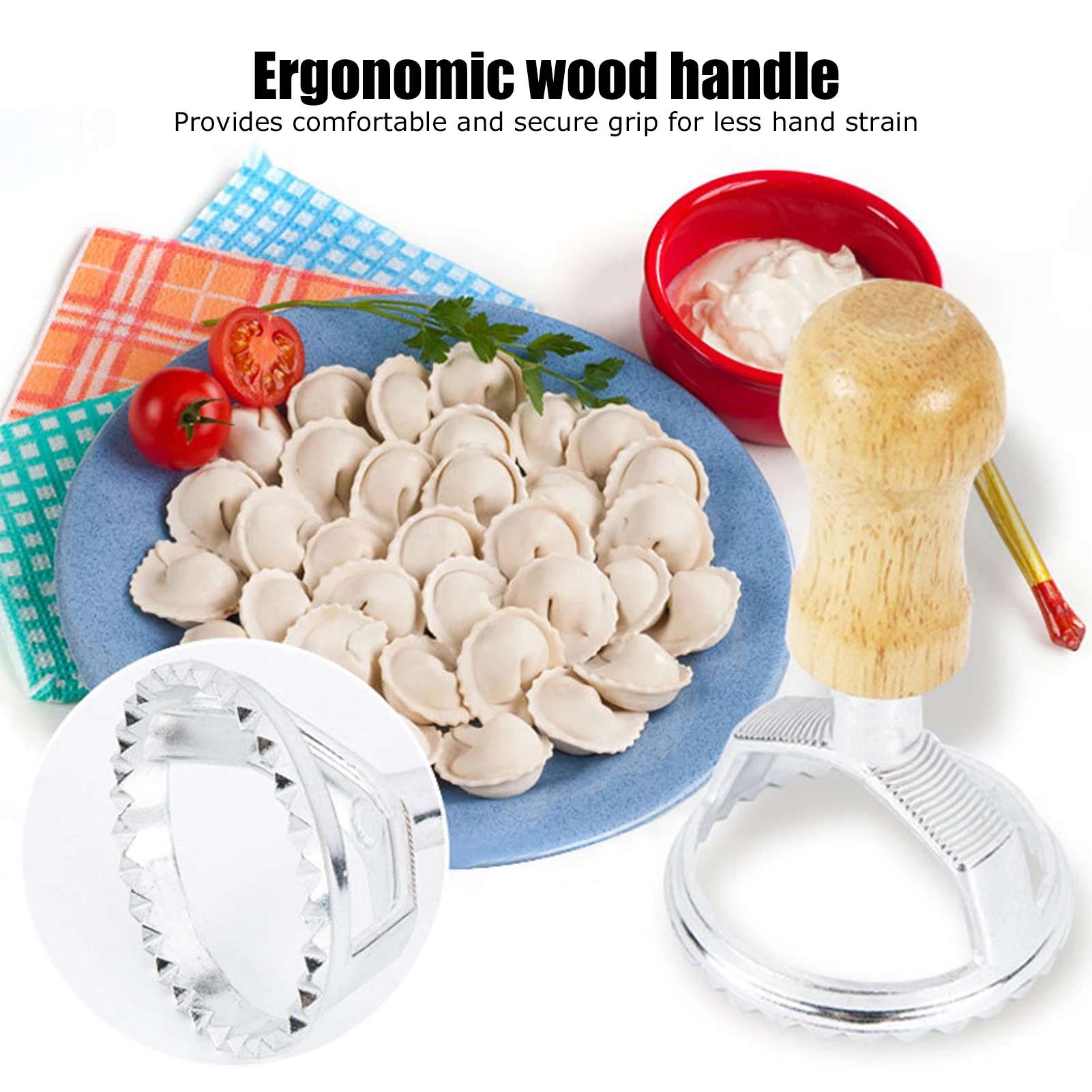 Knoedelmaker, Banketpersmaker, Knoedelvormpenset-7-delig Aluminium Koekjessnijder Met Houten Handvat Voor Diy Bakplezier