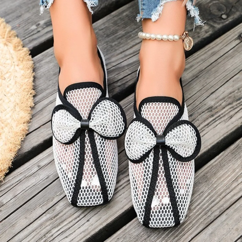 Retro Flache Schuhe Sommer Neu Quadratische Spitze Fischernetz Atmungsaktiv Hohl Ausgefallene Slip-on Baotou Halbpantoffeln Größe 42 – Detail 5